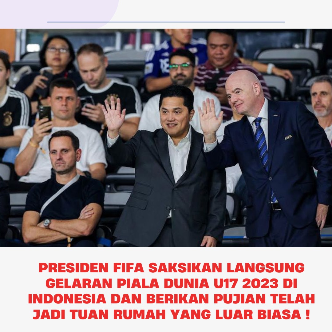 inibolagila's tweet photo. Presiden FIFA saksikan langsung gelaran piala dunia u17 2023 di Indonesia dan berikan pujian krn berhasil jd tuan rumah yg luar biasa

#U17Mendunia #PialaDuniaU17 #WorldCupU17 #TiketU17 

#AldiTaherxSalmaSalsabil #vinylstainlokal #SeoulPhilxWENDY MY EXO JONGIN https://t.co/HoQtd4Oyj3
