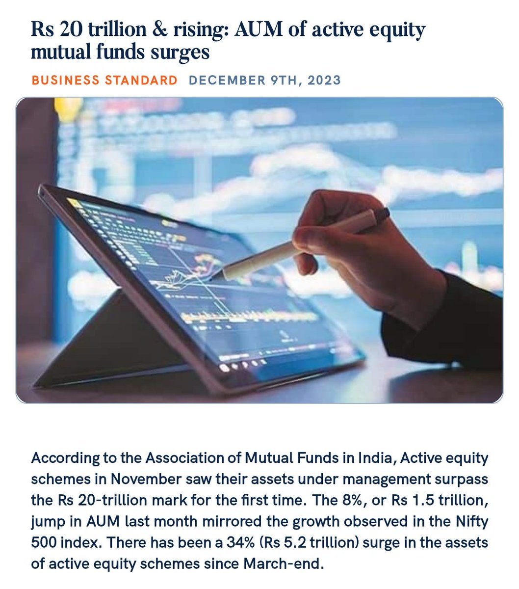 amitmaurya520's tweet image. Rs 20 trillion &amp;amp; rising: AUM of active equity mutual funds surges.
#Mutual_Fund's