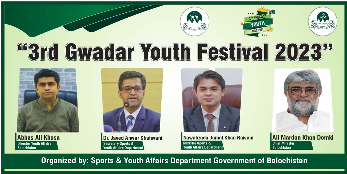 The 3rd Gwadar Youth Festival will be held on 13th December to 15th December,2023 at 9:00 AM GDA Public Higher Secondary School Gwadar.#Directorateofyouthaffairsbalochistan