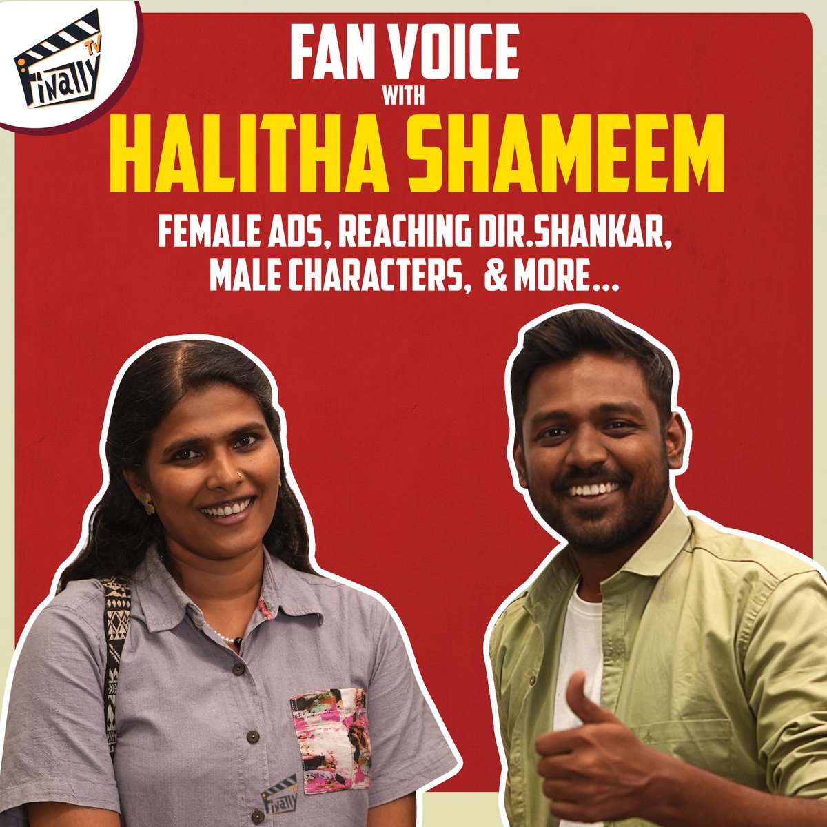 Don't miss Director @halithashameem's Q&A with fans in the 'Fan Voice' segment, releasing today at 6 PM on YouTube! 🎬✨ @Maathevan @_estheranil_ @Pravin10kishore @gauravkaalai @Muralikris1001 #HalithaShameem #Minmini #FinallyTV #FanVoice #Navarasa #Aelay #SilluKarupatti