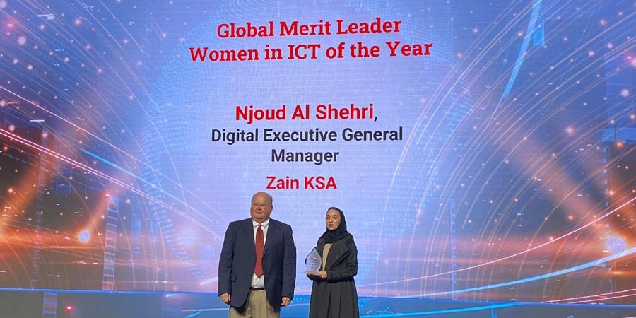 TelecomReviewME's tweet photo. The "Global Merit Leader-Women in ICT of the Year" award goes to Njoud Al Shehri, Digital Executive General Manager, @ZainKSA. #TRS2023 #TRSummit #TelecomReview #ExcellenceAwards #Global #WomenEmpowerment https://t.co/FSEJemjA0v