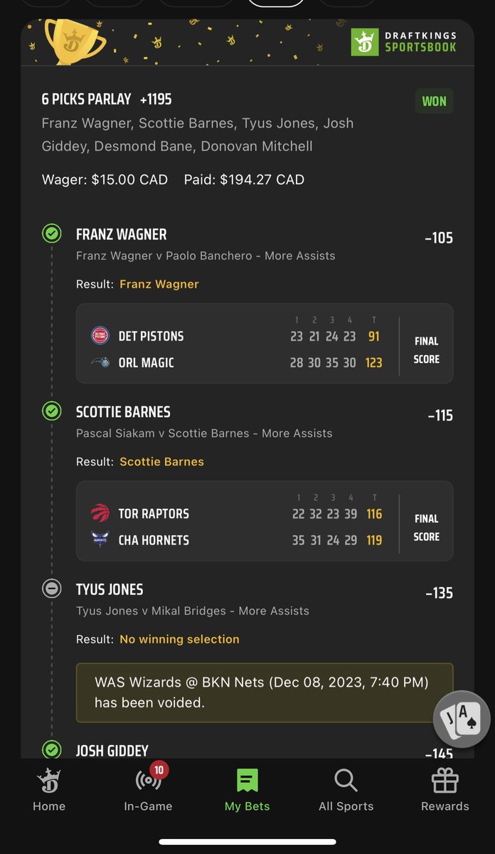 jjbets21's tweet photo. Would’ve been nice if Bane got more assists than Edwards who played 3 minutes but we’ll take it and cash ✅ 💰 +1195 even after the 2 pushes #DraftKings #NBA https://t.co/Cb6XmeRfn3