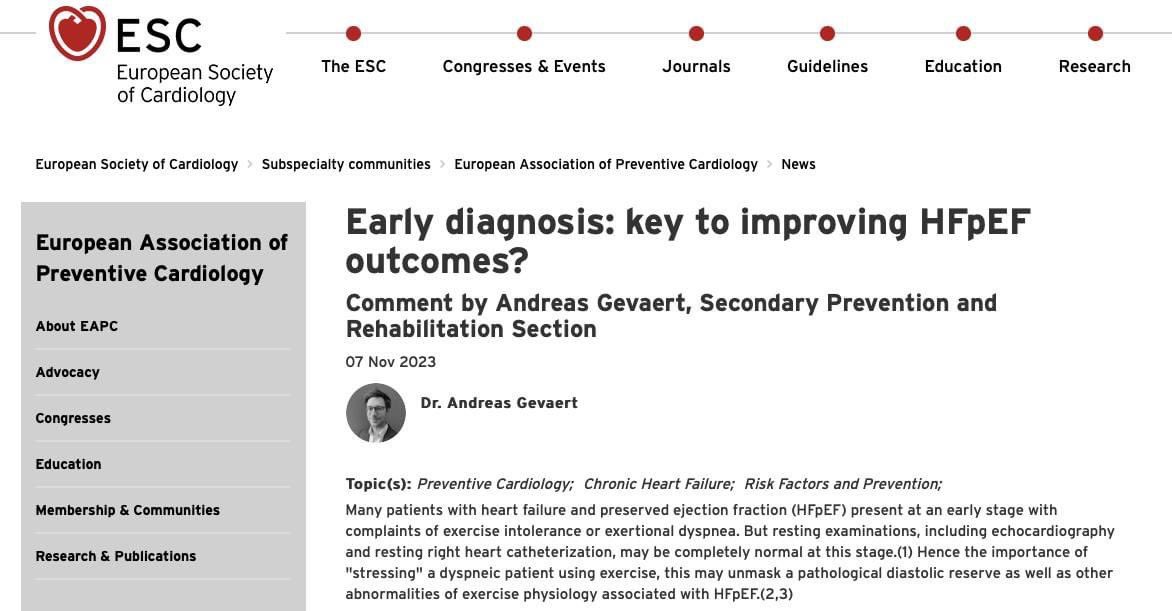 Who says stress doesn't have positive sides? 💪🏼 Paraclinical examinations under physical stress can help specialists in the field to unmask Heart Failure with Reduced Ejection Fraction. 🤝 escardio.org/Sub-specialty-… #EAPC #preventivecardiology #ESC