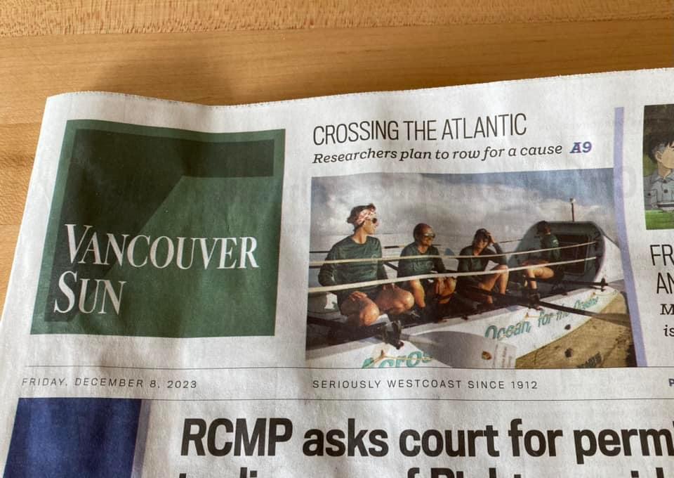 Woohoo! We made Page 1 of the Vancouver Sun! #15MinutesOfFame #WorldToughestRow #Atlantic2023 #OceanWomen