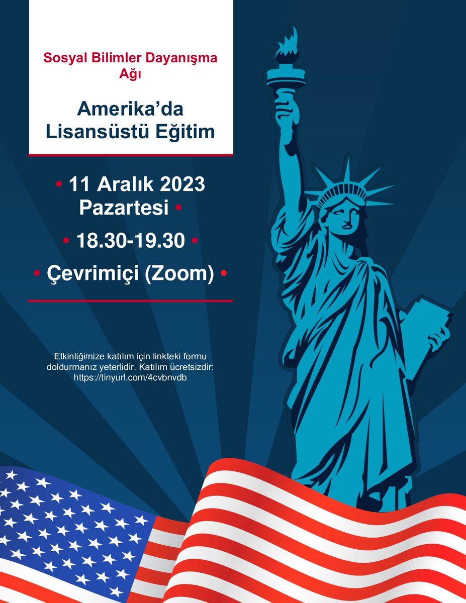 Sosyal Bilimler Dayanışma Ağı olarak Amerika'da lisansüstü eğitim süreçlerini tüm yönleriyle konuşacağız! 📅11 Aralık 2023 Pazartesi ⏱️18:30-19:30 🌎Çevrimiçi - Ücretsiz 🔗tinyurl.com/4cvbnvdb 😎Kayıt olmayı unutmayın!