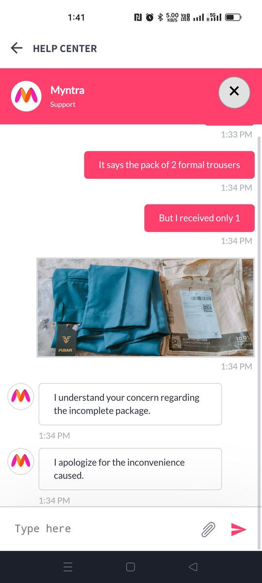 montoroy's tweet photo. @myntra @MyntraSupport @mukeshbansal06 

I ordered a pack of 2 formal trousers and received only 1.

Upon raising the issue to your support team - they said they can help anymore as it's more than 24 hours.

I was traveling and reached home this afternoon. https://t.co/xH3IobU3fg