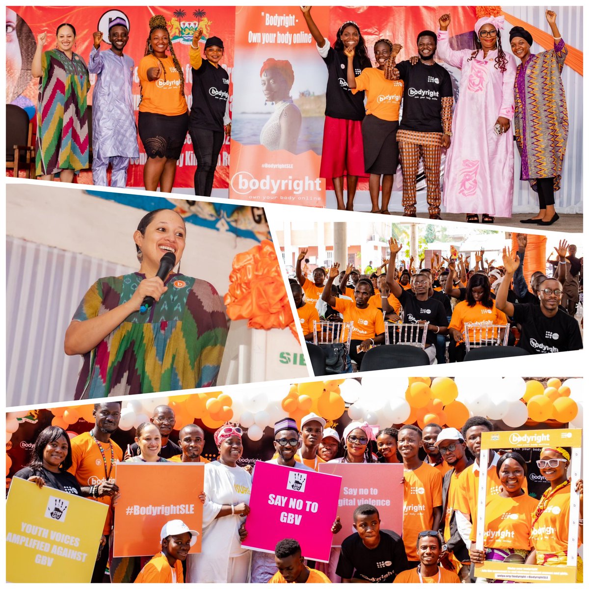 Thrilled to launch our #BodyRight campaign yesterday with 200 young people, with Ministers @IsataMahoi, @Cee_Bah, Ministry of #Youth Affairs & partners

Join the movement 🙋🏿‍♀️🙋🏽‍♂️🙋🏾‍♀️
We're saying:
NO to Gender Based Violence 🚫
NO to online harassment & abuse 🚫

#BodyRightSLE #16days