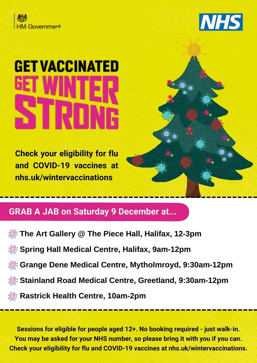 StainlandRd's tweet photo. Walk in clinic today 9.30-12pm at Stainland ! Final push to get protected for Christmas https://t.co/XgjEVSTP2C