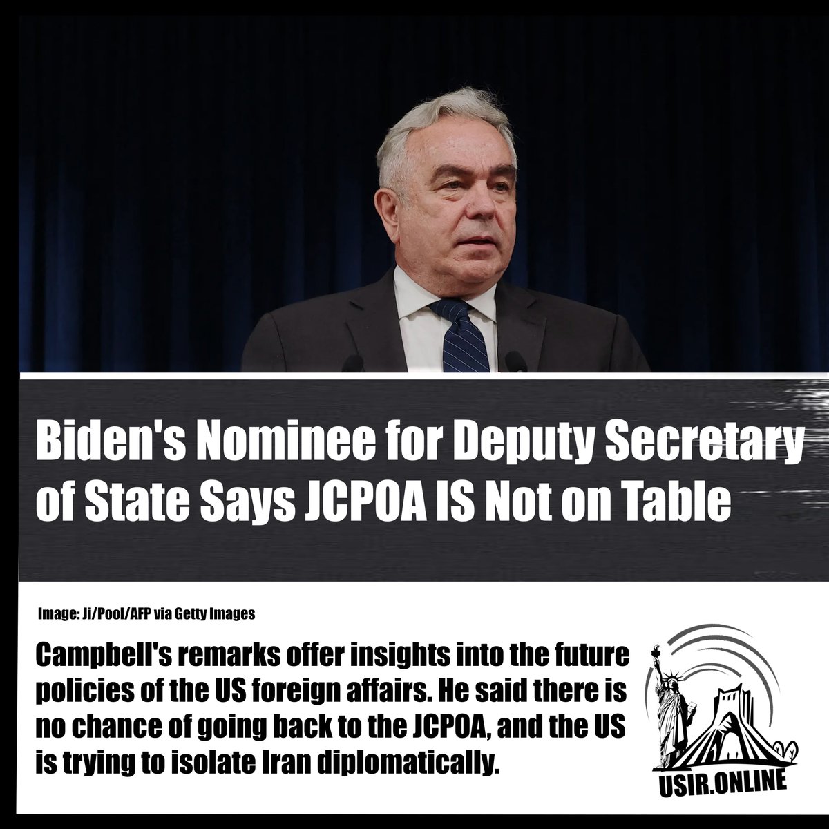 USIRONLINE's tweet photo. Campbell's remarks offer insights into the future policies of the US foreign affairs, including  toward #Iran. He said there is no chance of going back to the #JCPOA, and  the #US is trying to isolate Iran diplomatically. 

Read report on:
https://t.co/QoUBXFMQRD

 #USA #Sanctions @StateDept @SFRCdems @JZarif

#Kurt_Campbell #USA #Washington #senate