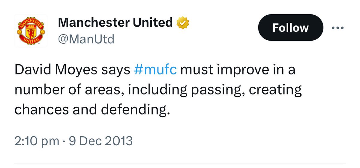 The David Moyes tweet is ten years old today. I know. @oilysailor & I take serious & detailed look at the circumstances around it, & also answer the question: have #mufc improved passing, creating chances and defending? 👉 theathletic.com/5117020/2023/1…