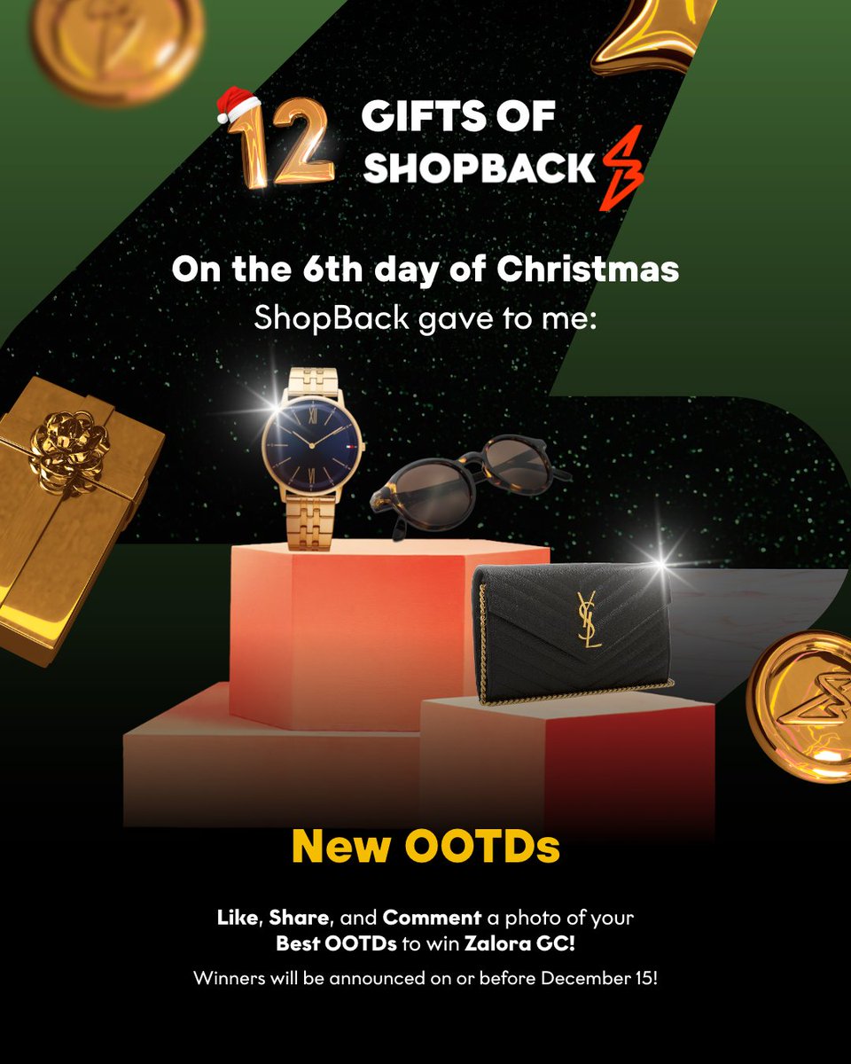 shopbackph's tweet photo. On the 6th day of Christmas, ShopBack gave to me: a NEW OOTDs!🤩🤩🤩
🎁 Like and Share this post!
🎁 Comment your answer with your best OOTD!
🎁 Must be following ShopBack's social media accounts.

#PinakaEXTRAAA #NinongShopBack
#ShopBackPH https://t.co/qOOyvWnEtx