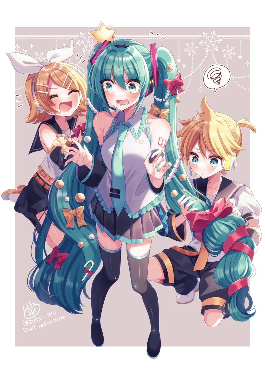 初音ミク ,鏡音レン ,鏡音リン 「#これを見た人はだまって去年の12月の画像をはる」|どろしぃ🎀お仕事募集中のイラスト