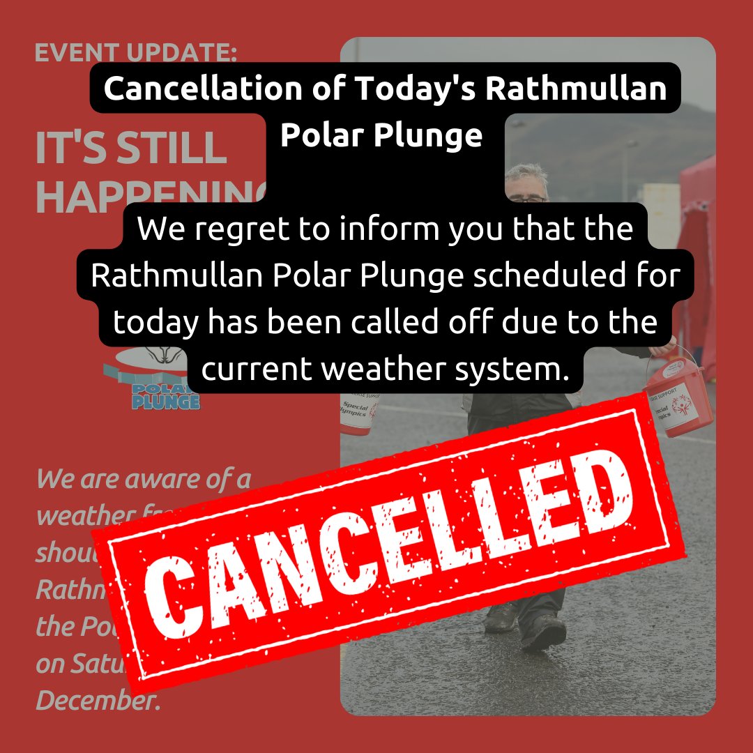 RATHMULLAN UPDATE: 🚨 Unfortunately, we have had to cancel today's Rathmullan Polar Plunge due to the changed status of the weather system heading towards Donegal.