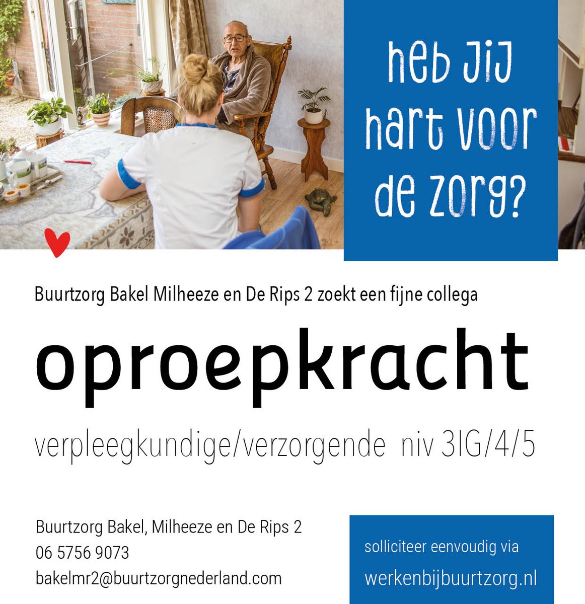 buurtzorg's tweet photo. Buurtzorg Bakel-Milheeze-De Rips 2 is op zoek naar een fijne collega! Solliciteer eenvoudig via https://t.co/NayOidFpPb
#Buurtzorg #BAKEL #MILHEEZE #DERIPS #hartvoordezorg #OPROEPKRACHT #verpleegkundige #verzorgende #thuiszorg #werkenbijbuurtzorg #zelfsturing https://t.co/IQPx0GdVIx
