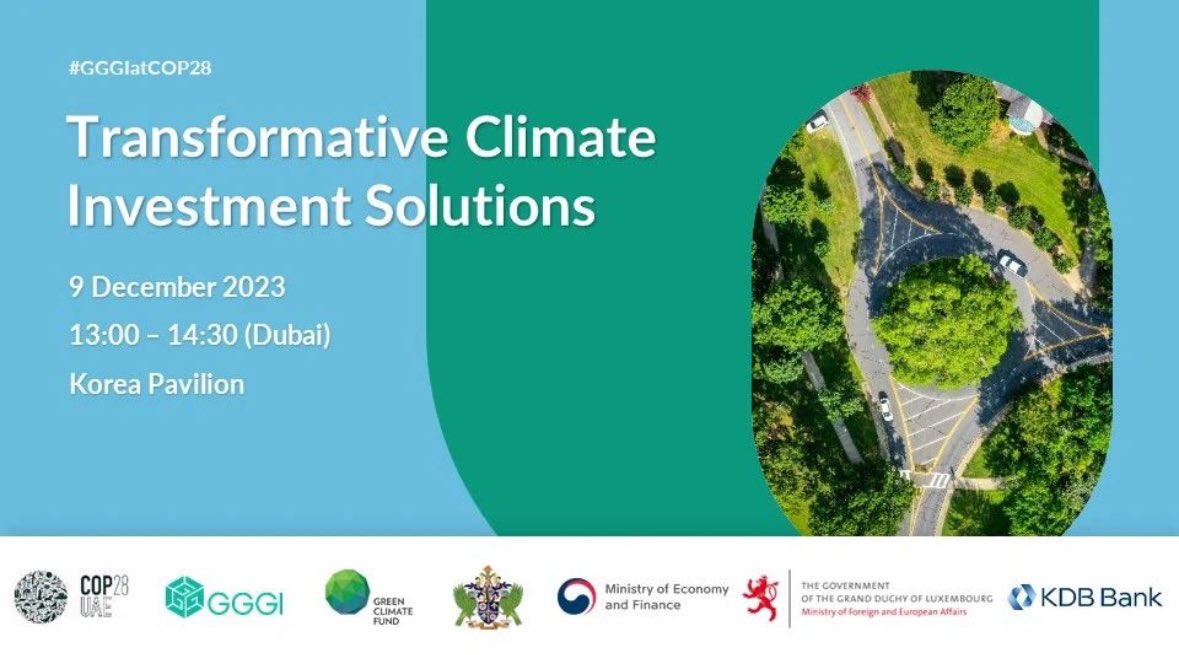 Happening now at Korean Pavilion,  <a href="/COP28_UAE/">COP28 UAE</a>,  shedding the light on innovative financial solutions for climate change 

<a href="/FrankRijsberman/">Frank Rijsberman</a> <a href="/gggi_hq/">GGGI</a> 
#greengrowth