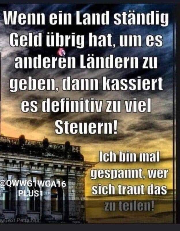 Die AMPEL ist nichts anderes als ein GELDVERWALTER:
Das Geld der Bürger !!
Geht die AMPEL des GRAUENS gewissenhaft
und sorgfältig mit diesen Geldern um ??
Ihre klare Meinung ist gefragt !!