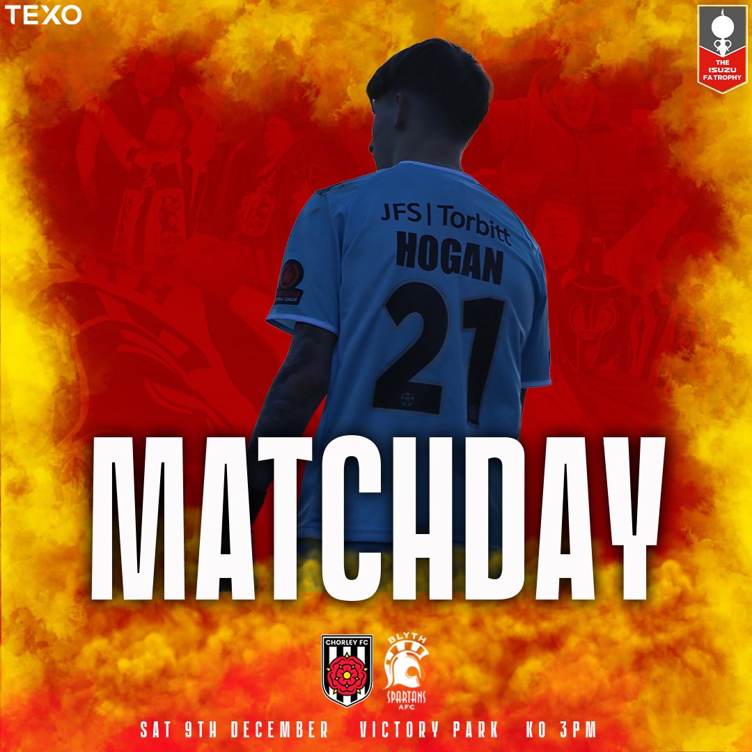 𝐀 𝐭𝐫𝐢𝐩 𝐭𝐨 𝐋𝐚𝐧𝐜𝐚𝐬𝐡𝐢𝐫𝐞 𝐚𝐰𝐚𝐢𝐭𝐬! 🛣

🆚 <a href="/ChorleyFC/">Chorley FC</a>
🗓 Saturday 9th December 
⏱ 15:00
🏟 Victory Park
📍 PR7 3DU
🎟 tickets.chorleyfc.com/events/09-12-2…

#HowayBlyth | #WeAreNorthumbria