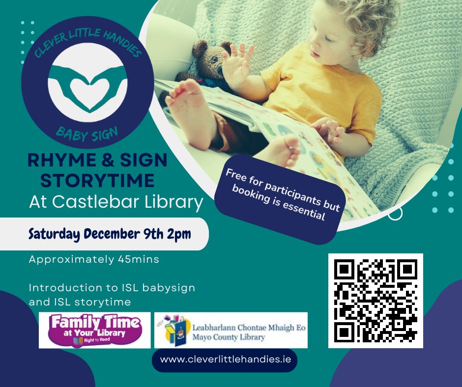 MayoLibrary's tweet photo. ***Reminder - Today in #Castlebar Library! ***
Join us in #Castlebar Library today (Saturday) at 2pm for a Rhyme & Sign Storytime, in association with Clever Little Handies. Suitable for parents with babies and toddlers from newborns up! #FamilyTimeAtYourLibrary #LibraryLive https://t.co/CO3auFDQoZ