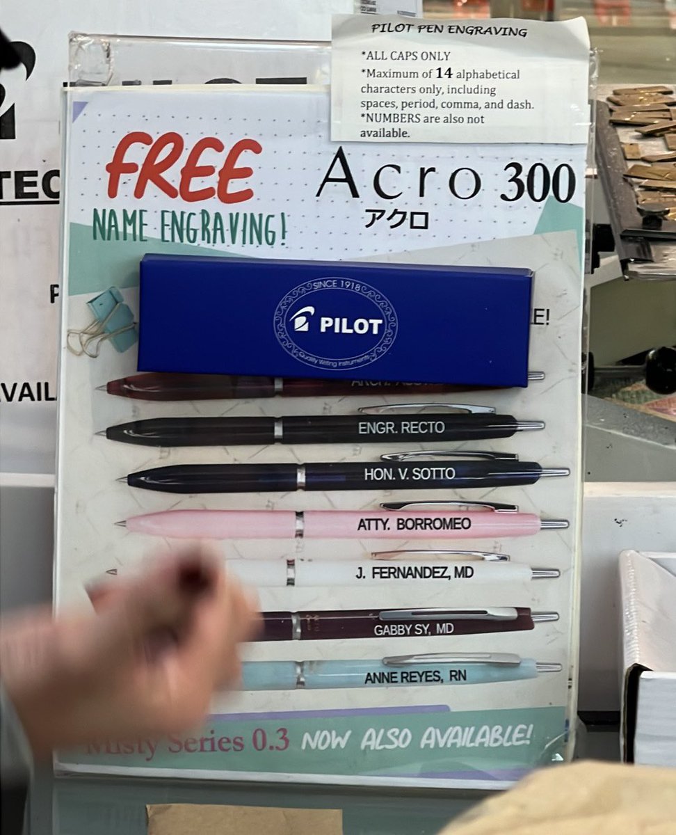 seokch1m_'s tweet photo. interest check ic ph

pilot ballpen with engraving! (may box daw if 10 bubuy)

— papagawa kasi ako bukas, baka may gusto magpasabuy hehehehe 

Will order tomorrow, then makukuha ko by monday after my exam

loc: quezon city
mop: gcash / paymaya
mod: lbc / sdd

Dm if interested ☺️ https://t.co/TKnTKNpr7Y