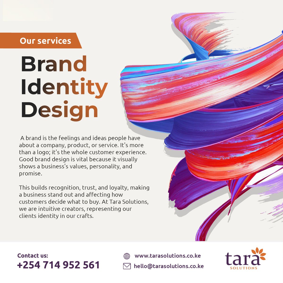 _tarasolutions's tweet photo. Brand identity is made up of elements such as colors, typography choices, packaging design, and logos, all of which serve as visual representations of a brand. Being you, being known, being understood: this is what makes an authentic brand. #visualrepresentation #branding https://t.co/dwxKwpr4gs