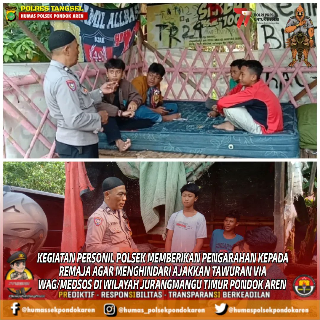 HumasAren's tweet photo. Pentingnya melakukan Pembinaan &amp; Pengawasan kpd Remaja pd usia mereka mencari Jati diri

Bukan hanya Tugas Kami, tentunya Orangtua sangat berperan dlm membentuknya.

Salam dari Mimin yg cinta damai dan benci peperangan. Peace Love n Silahturahmi.

#stoptawuran #Polsekpondokaren https://t.co/sTYedtcD9i