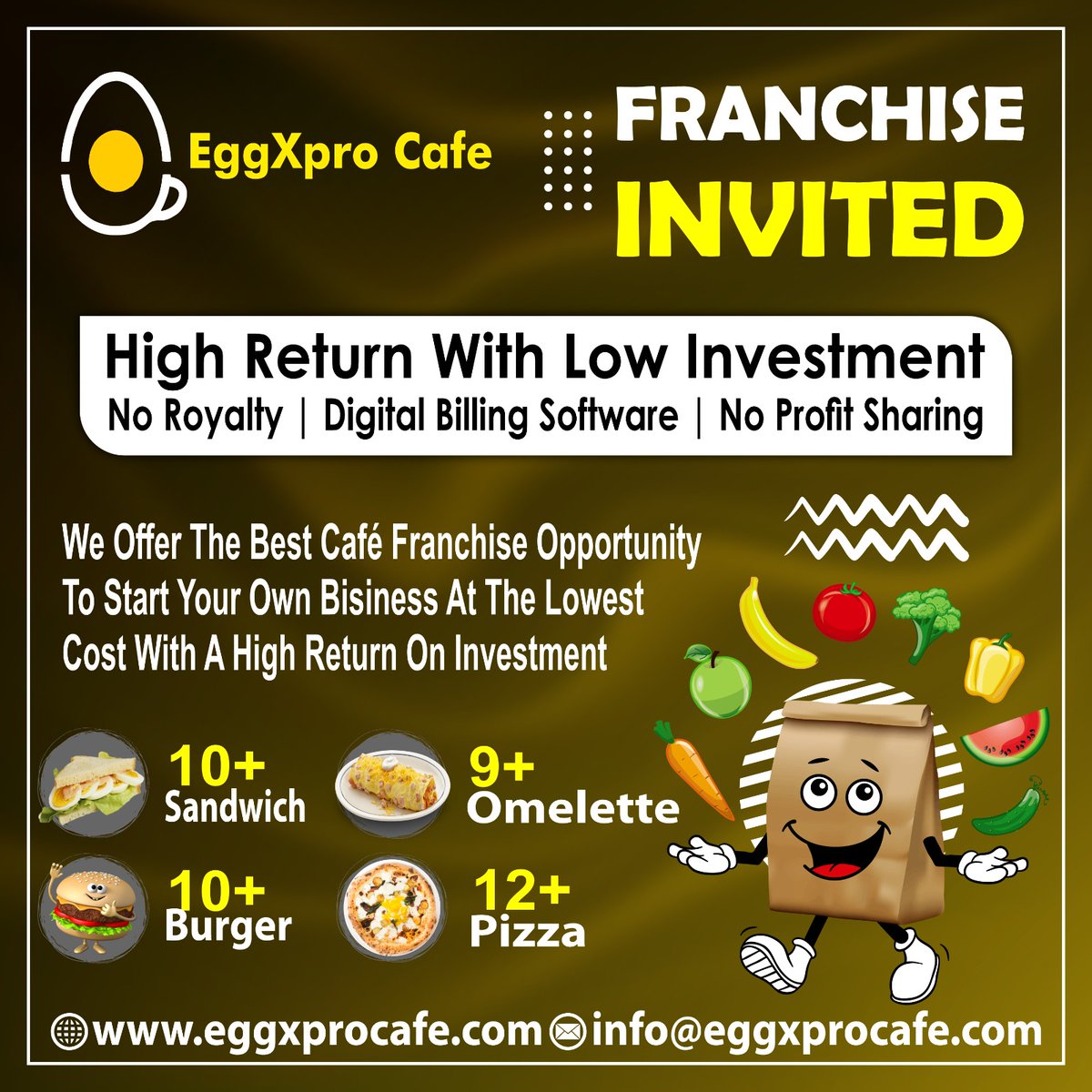 Eggs Food Franchise Brand is one of the most innovative and profitable egg food franchise in India, that produces very unique dishes.
.
#eggxprocafe #foodindustry #franchisees #restaurantbusiness #HighROI #HighProfit #franchiseowner #foodfranchise #restaurant #eggdishes #eggfood