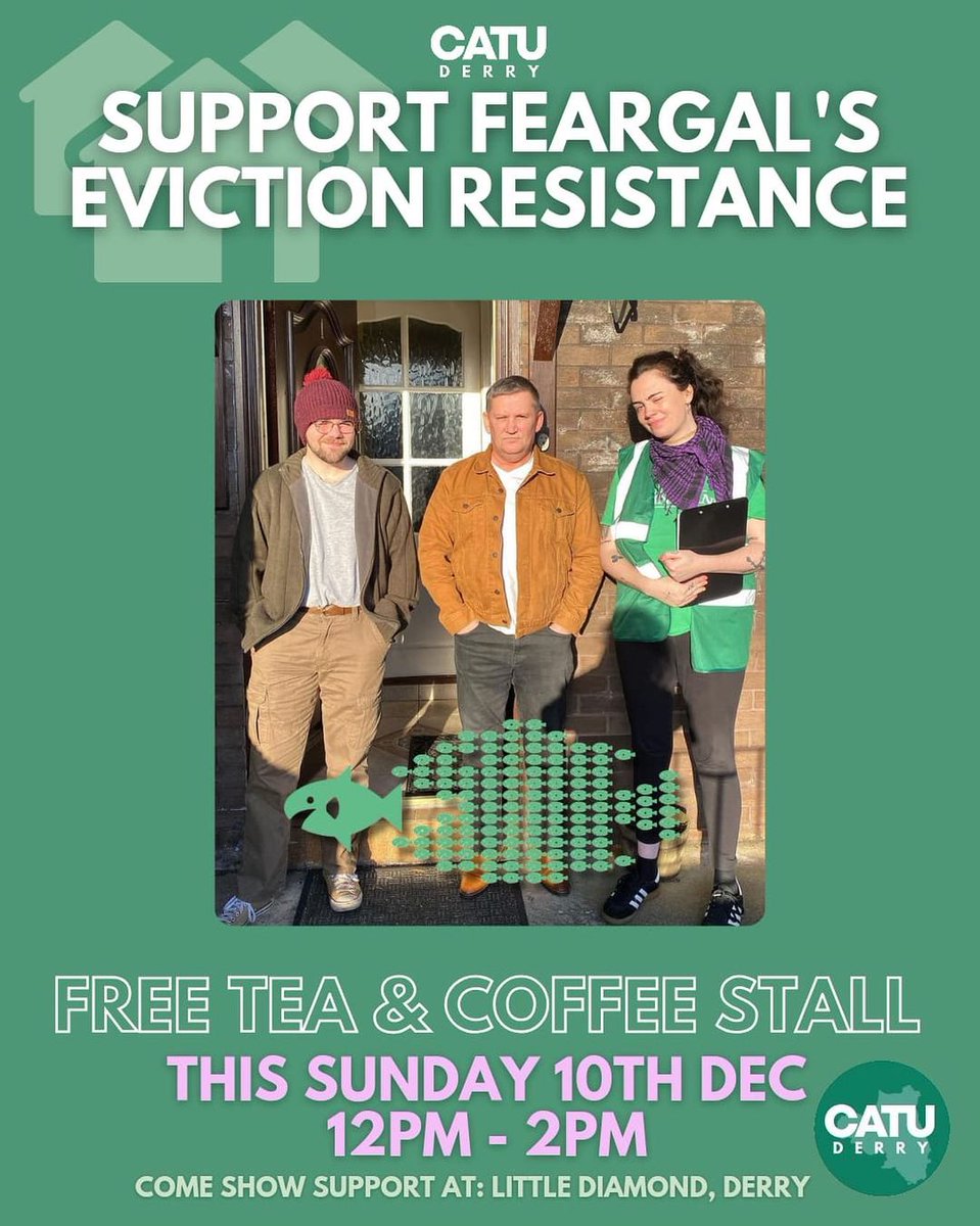 EVICTION IN DERRY

Feargal is being evicted from his family home during Homelessness Awareness Week. 😐

But <a href="/catuderry/">CATU Derry</a> have other plans! ✊

Please get down to Derry on Sunday and show our member Feargal your support! 🟩