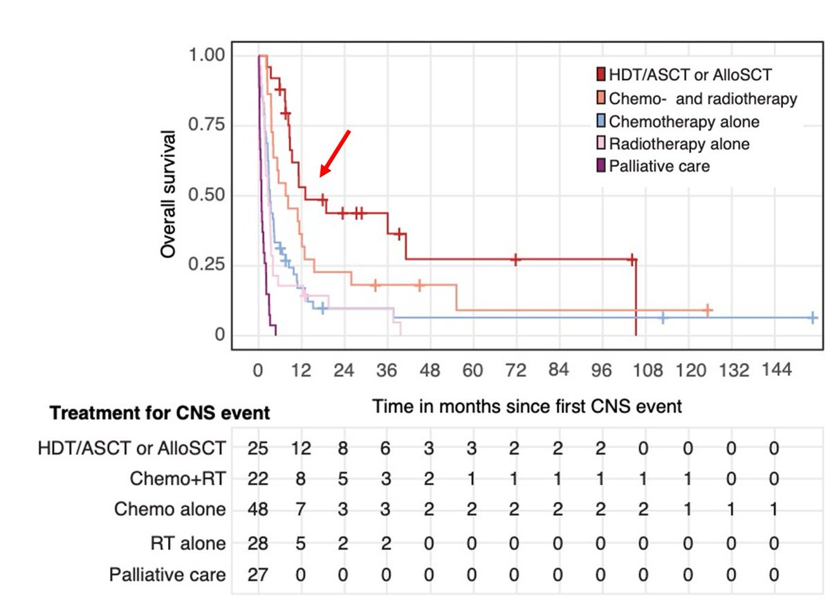 ErelJoffeMD's tweet photo. 71: 2nd CNS relapse in DLBCL  19 phase II/III trials (GLA/NSHNHL)
(N=159)
SAT 10:30

82% 1st PFS event (38% POD on 1st ln.)
44% parench.; 31% mening.; 
22% comb.; 3% spine
Low CNS-IPI -> 50% late CNS relapse >2y

At least 50% have chemorefractory disease

https://t.co/mJsCbmoVlp https://t.co/FU23Gw9BpZ