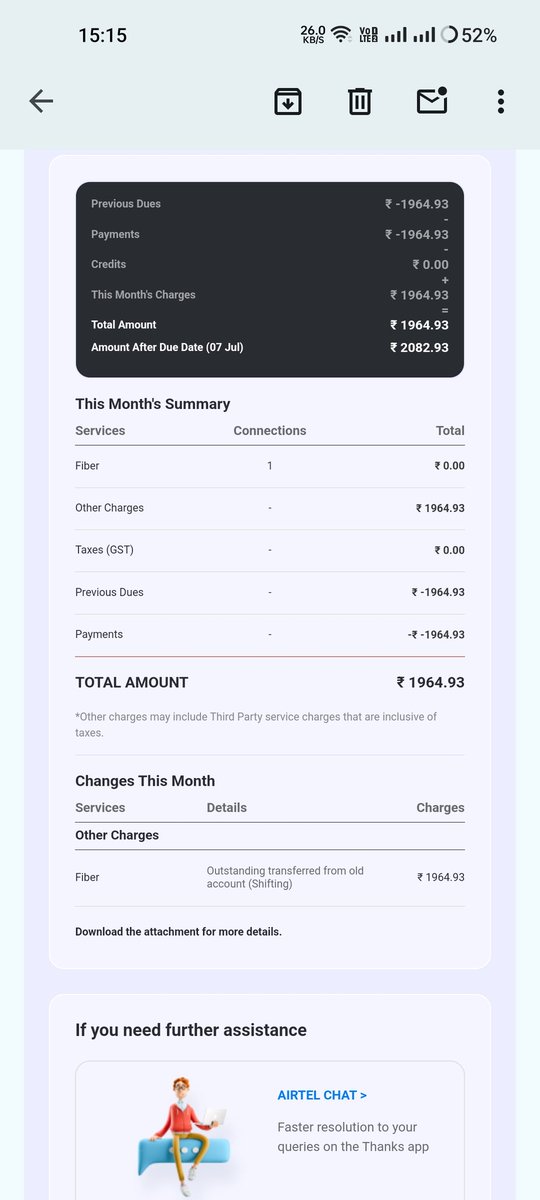 poojathakur029's tweet photo. I have 2 active connections in my name , for both these connections the total advance payment has been made however one my account got suspended without any prior information. When I tried connecting to Airtel Care @airtelindia @Airtel_Presence @airtelnews https://t.co/C0bVADja8A