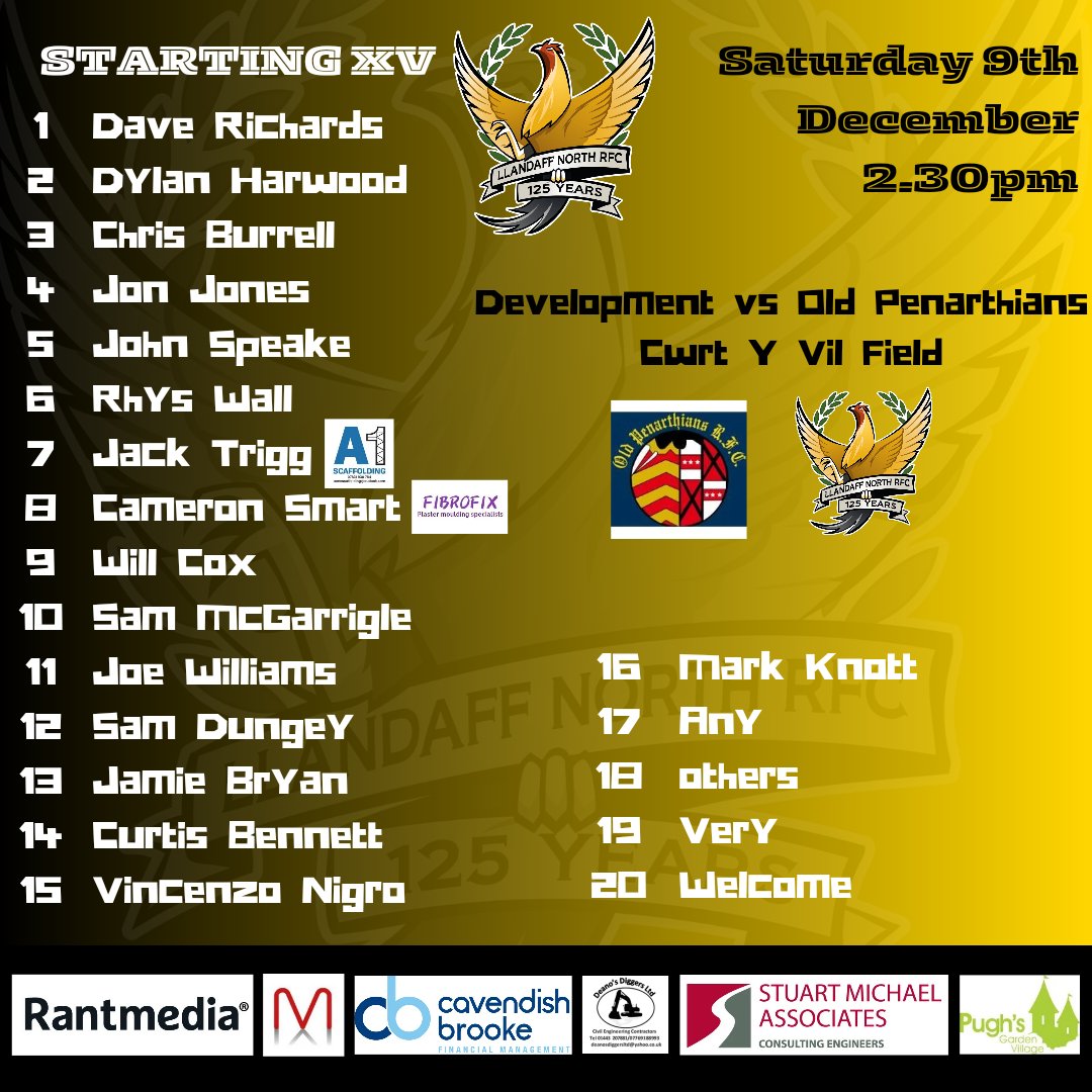 Here are your two North sides taking on @Old_Pens_RFC this afternoon! Good luck gents! #blackandamber #northfamily