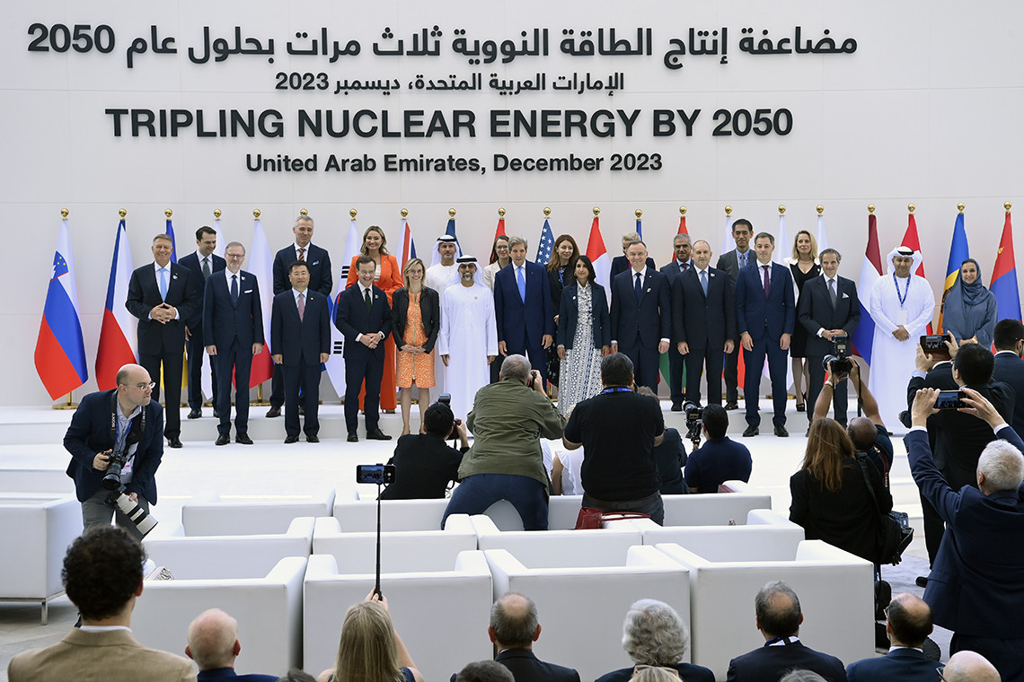 Nuclear power made world headlines at #COP28 where leaders from 22 countries on 4 continents announced a declaration to triple global nuclear energy capacity by 2050 to tackle climate and energy crises. 🔗 atoms.iaea.org/3Red5Wf