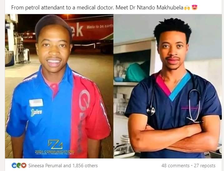 Meet Dr Ntando Makhubela, from a petrol attendant to a medical doctor. Repost if you are inspired.

Tyla #Zahara Kelvin Momo Sjava Kabza #SkeemSaam Kendrick Lamar #GoodbyeAmapiano J. Cole #keDezembaChallenge