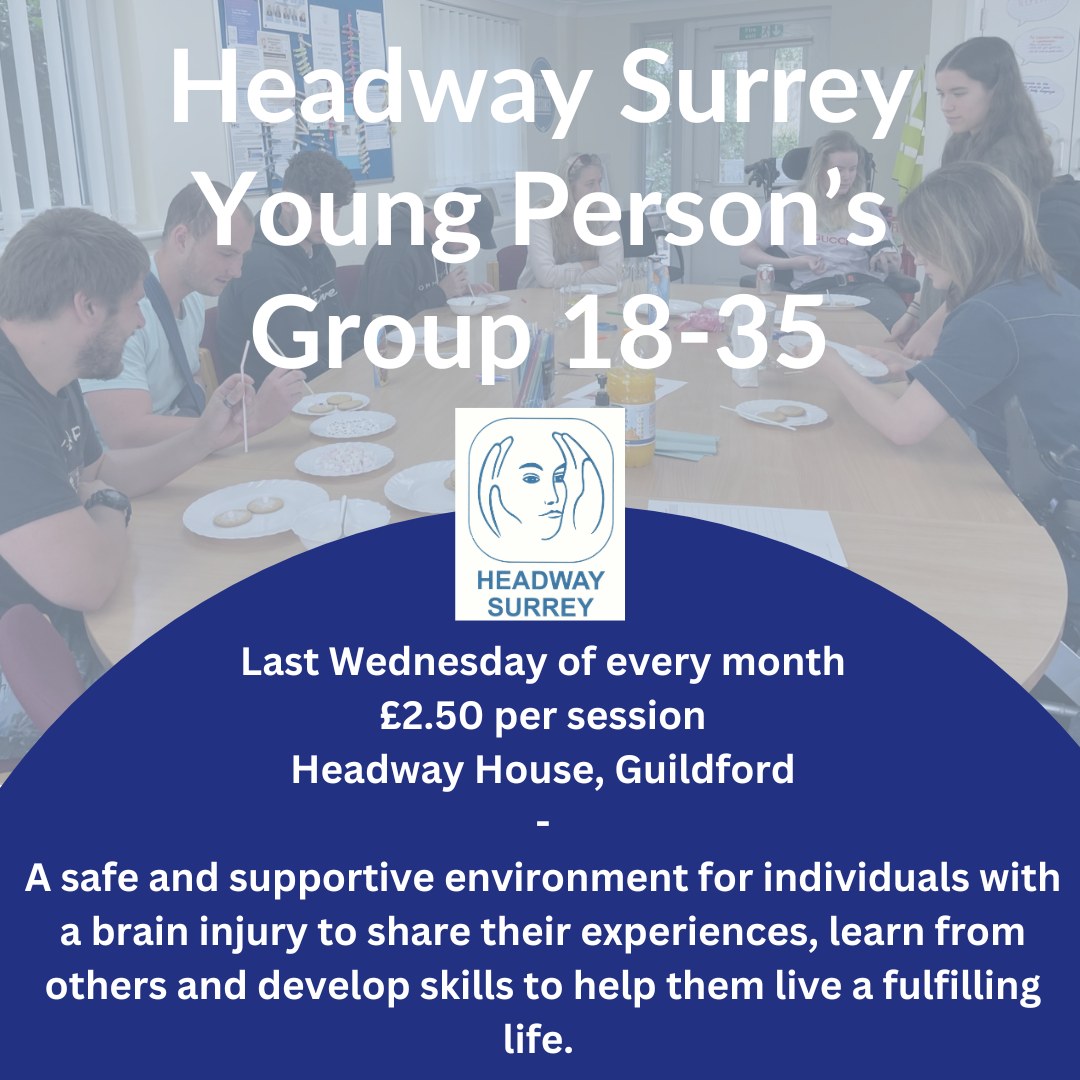 SupportSurrey's tweet photo. Join @HeadwaySurrey for their Young persons group where they support individuals with a brain injury  ✨

📍Headway house, Surrey 
📅Last Wednesday of the month at 10.30am to 12.30pm
#BrainInjury #Support #DevelopSkills

Find more details here 👇
https://t.co/4h5ZvVoK7X https://t.co/S6u88kdcYz