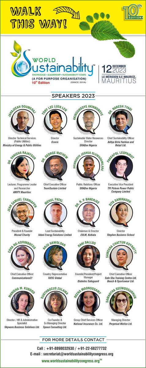10th edition of the World Sustainability Congress on December 12th, 2023, at Le Méridien Ile Maurice.
#sustainability #sustainableagriculture #sustainableliving #sustainabilitygoals #sustainabilityeducation #sustainabilityjourney