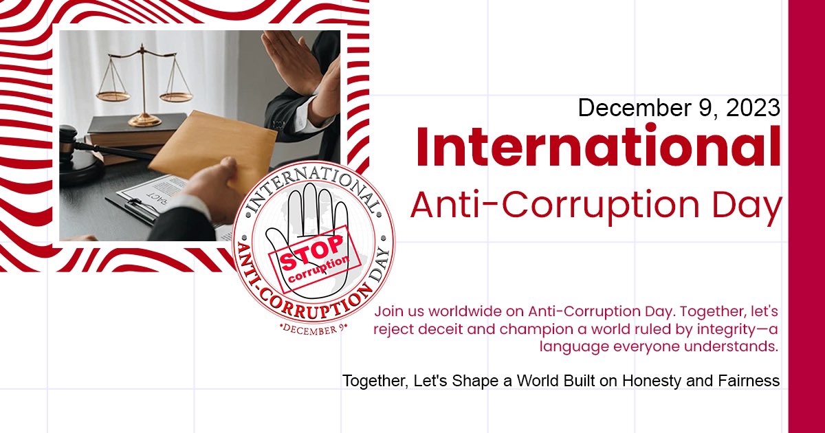 insan_honey's tweet photo. Fueled by greed, corruption breeds numerous evil deeds, hatred, discrimination, and halts social and national growth.
This #InternationalAntiCorruptionDay, pledge to refrain from bribery or engaging in any form of corruption. It is the time to emerge victorious and build an honest society free from the clutches of corruption.

#UnitedAgainstCorruption #IACD2023