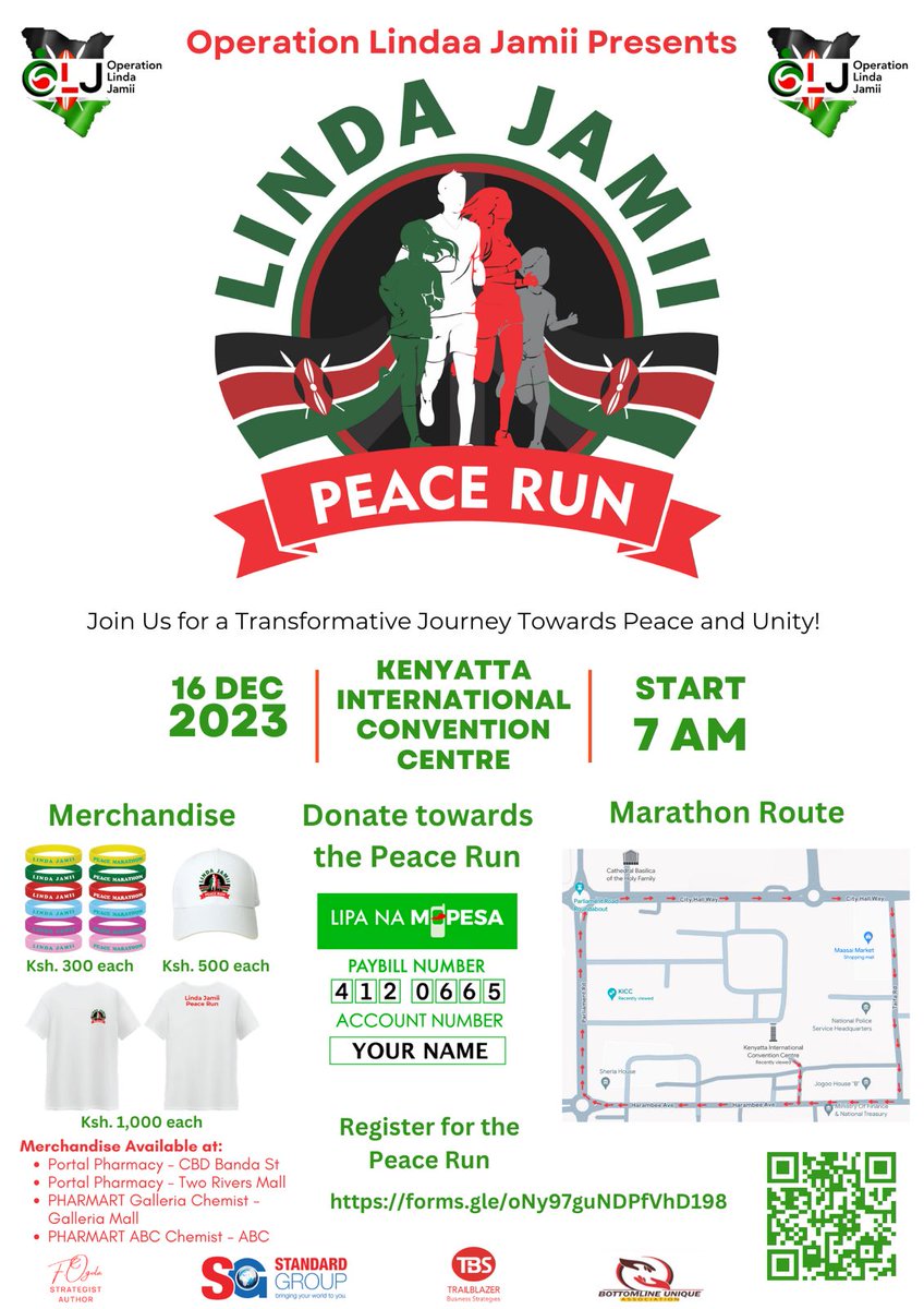 StandardKenya's tweet photo. 🏃♀️🏃♂️🌍🕊️ Join us on Dec 16th for the Linda Jamii Peace Marathon, spreading peace and solidarity in Kenya. 🤝🇰🇪 We believe in unity and collaboration. Support merchandise or donate to make a difference.
#LindaJamiiPeaceMarathon #UnityInKenya #RunForPeace #RunForKenya 🇰🇪🏅 https://t.co/FSpMPpfCnt