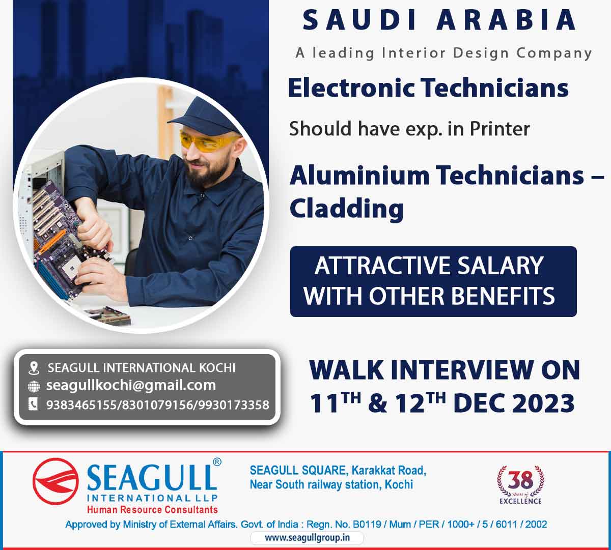 hrd1_seagull's tweet photo. 🇸🇦Saudi Arabia Jobs 
🗓️Walk In Interview On 11th &amp; 12th December 2023 
📍Location- Kochi
.

.

.
#saudiarabiajobs #seagull #kochijobs #electronictechnicians #aluminiumtechnicians https://t.co/AIJykUsFry
