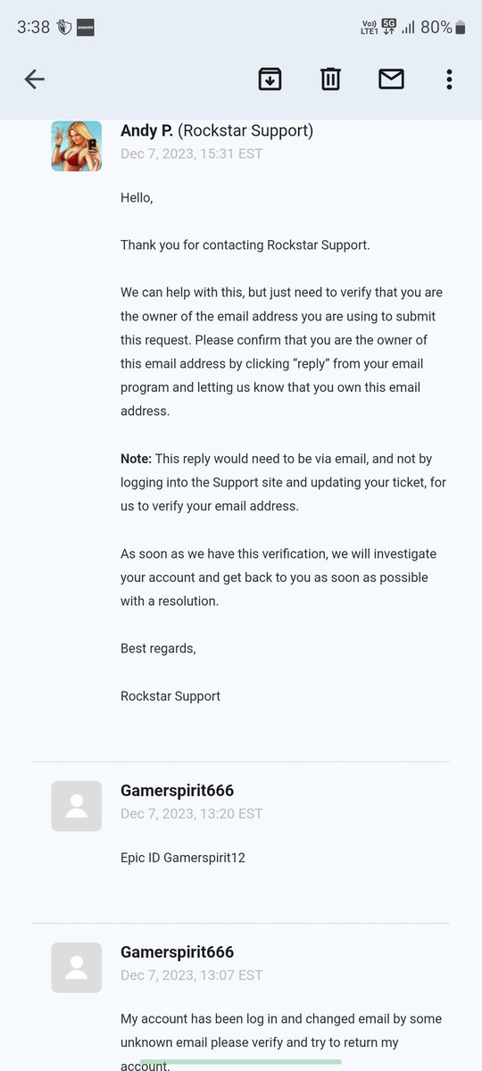 Gamerspirit9's tweet photo. @RockstarSupport I create a ticket id 26609393 
And its 24 hr still no response from support please check this .. https://t.co/EBCezU6yE1