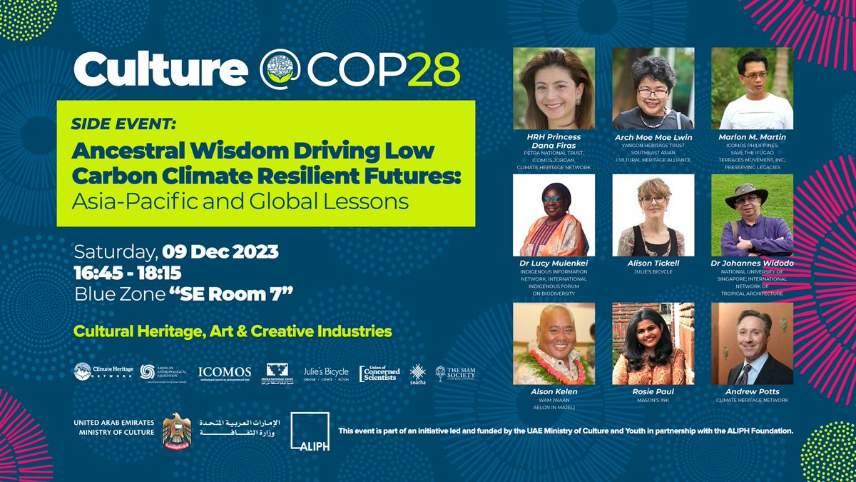 And here's another #COP28 event we're taking part in today. We'll be discussing how greater focus on ancestral wisdom & traditional practices can accelerate climate action. Find out more & watch along live >> tinyurl.com/v9cus3ts Sat 9 Dec, 12:45-14:15 GMT / 16:45-18:15 UAE