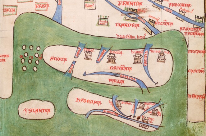 iamreddave's tweet photo. Topographia Hiberniae by Gerald of Wales around 1188 #100daysofmaps #day89 Ireland is at the bottom here https://t.co/Ik5TmZSf90
