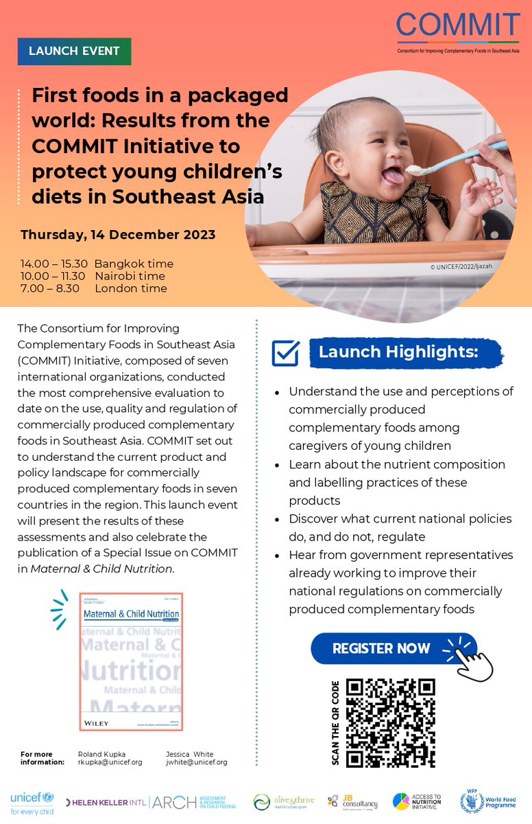 Launching on December 14 📢  New work that investigates the nutritional content &amp; labeling practices of commercially produced complementary foods alongside required regulatory actions in SE Asia.  Come join us!