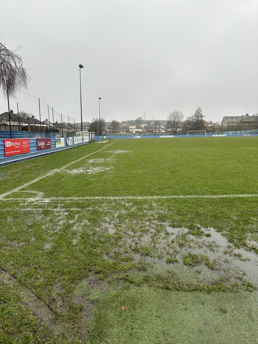 keighleytownfc_'s tweet photo. Our match today at home against @pcfc1906 has been postponed due to a waterlogged Pitch. https://t.co/d3GJfB8VhT