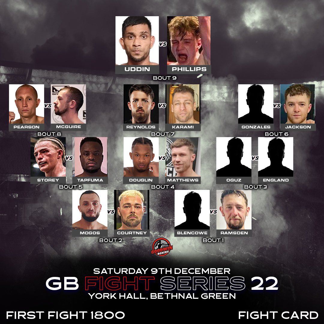 stephenggoodwin's tweet photo. Tonight’s Fight night card at York Hall. 

Some big news coming for March 9th next week. Save the date in your diary. 

#goodwinboxing #budgenboxing #fightnight #goodwinboxingmanagement https://t.co/JMn2ScF6rl