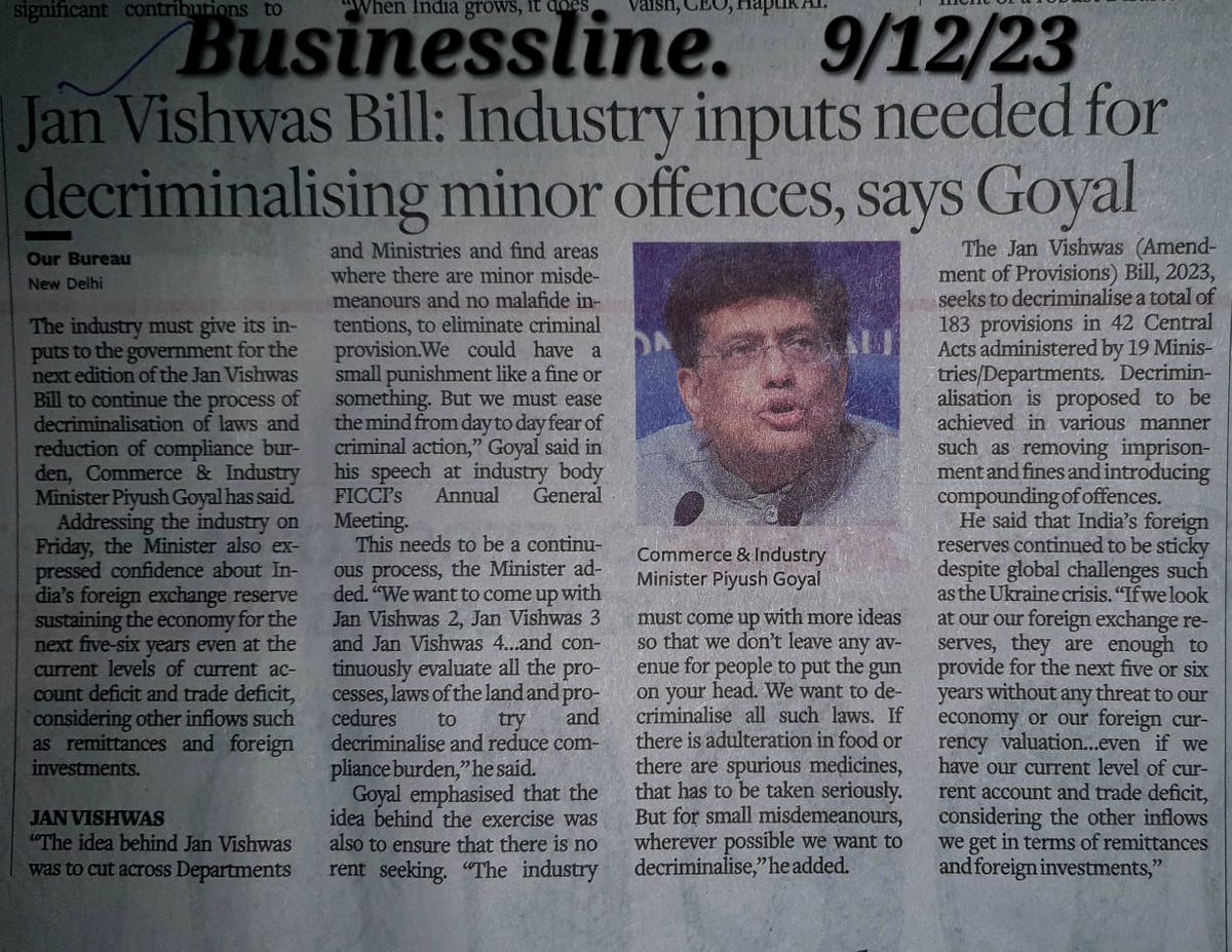 Goyal seeks industry feedback for next Jan Vishwas Bill to decriminalize more minor offenses

 #JanVishwasBill #IndustryFeedback #Decriminalize #MinorOffenses #PolicyChange