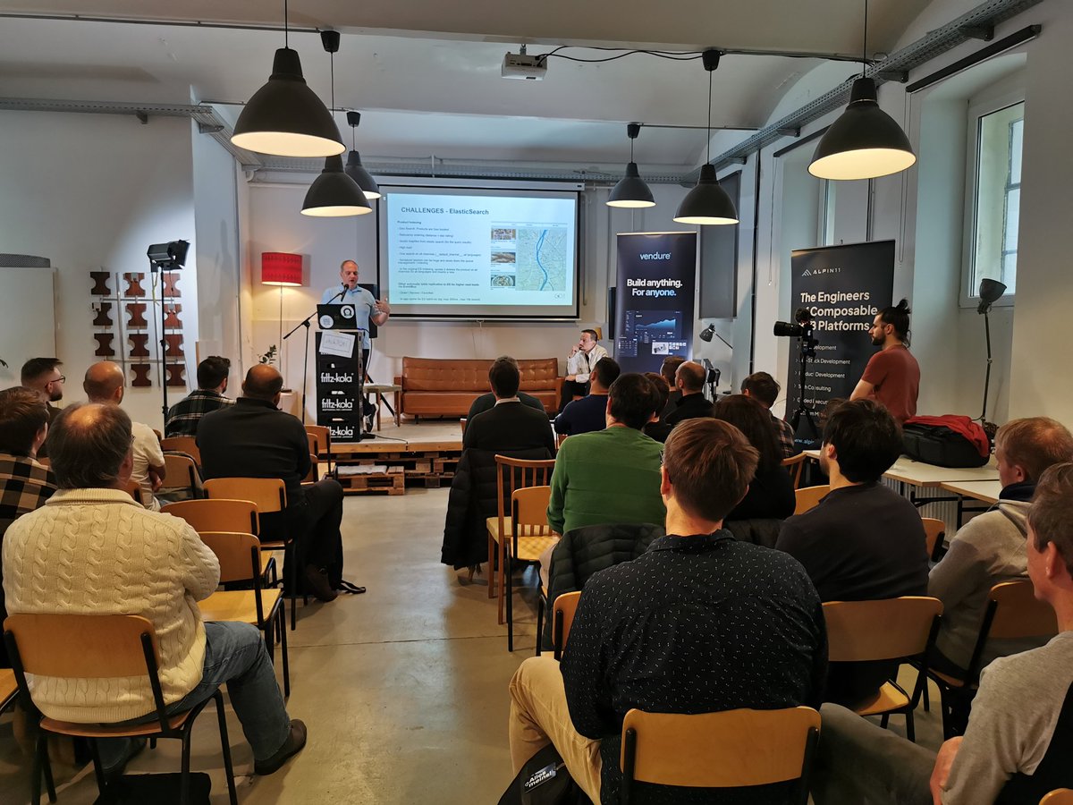 vendure_io's tweet photo. Our Developer Day is happening right now! Laszlo is sharing his insights into building for tens of thousands of channels and the challenges they had to solve https://t.co/vsSw5OiJFt