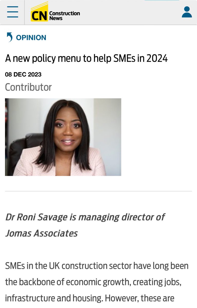 Dr Roni Savage (@savageroni) on Twitter photo As we look forward to 2024, my opinion piece, featured by <a href="/CNplus/">Construction News</a>, outlines a set of crucial policies to support the flourishing of Construction #SMEs in a period of uncertainty.
Do you agree?
constructionnews.co.uk/sections/long-…
#constructionpolicy <a href="/fsb_policy/">Federation of Small Businesses (FSB)</a> <a href="/FSB_Voice/">Federation of Small Businesses (FSB)</a> <a href="/Jomasassociates/">Jomas Associates</a> As we look forward to 2024, my opinion piece, featured by <a href="/CNplus/">Construction News</a>, outlines a set of crucial policies to support the flourishing of Construction #SMEs in a period of uncertainty.
Do you agree?
constructionnews.co.uk/sections/long-…
#constructionpolicy <a href="/fsb_policy/">Federation of Small Businesses (FSB)</a> <a href="/FSB_Voice/">Federation of Small Businesses (FSB)</a> <a href="/Jomasassociates/">Jomas Associates</a>