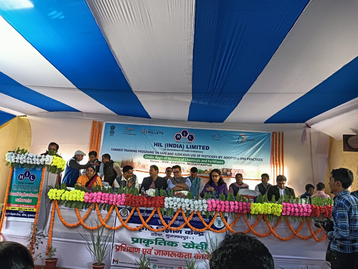 BasixKrishi's tweet photo. “Safe & Judicious use of Pesticides by adopting IPM Practices” hosted by @IndiaHil, @dcpc2017, #MoCF on 8th Dec'23 at #KVK, Muzaffarpur, Bihar. 4 #FPOs promoted by #BasixKrishi & @SFACindia, @AgriGoI attended. Dignitaries were MLA, Sahebganj; MD, SFAC; CMD, HIL; Scientists, KVK. https://t.co/jYtaUmGVab
