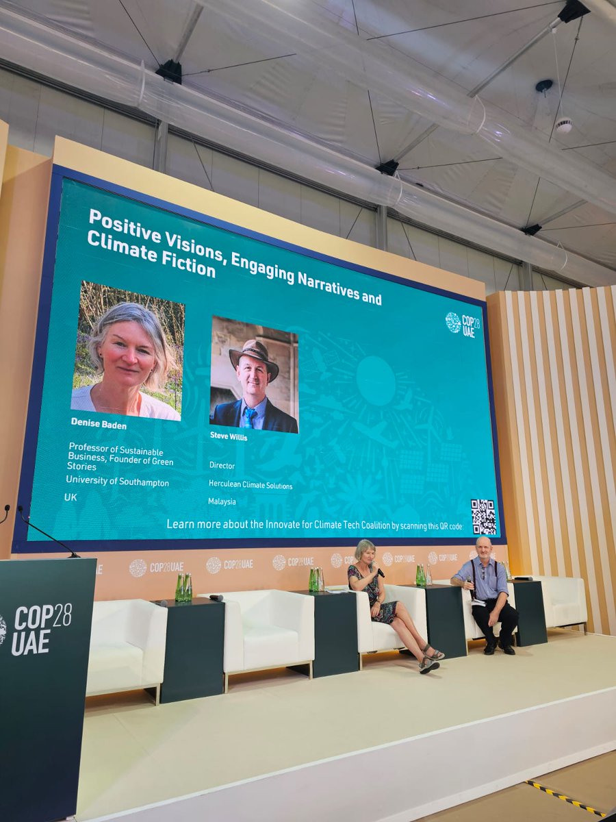 Denise and Steve's talk yesterday was to a packed hall at #COP28.  🌏🙌They gave away all the books they had! 

Solution focused climate #fiction is developing a real audience.

#climatechange #climatechangeaction #writerslift