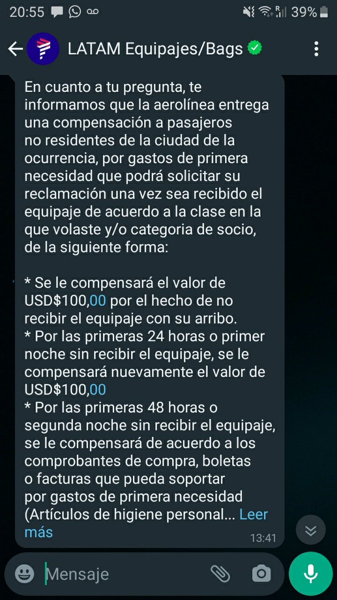 miliffff's tweet photo. @LATAM_ARG hola. el 25 de noviembre llegue a parís y perdieron mi valija. Afortunadamente 6 dias despues me la entregaron. pero me dijeron que me tenian que indemnizar con 200usd + tickets de gastos y me vienen esquivando hace como 10 dias. no quiero ir a Defensa al consumidor. https://t.co/dB0eQxjNMF