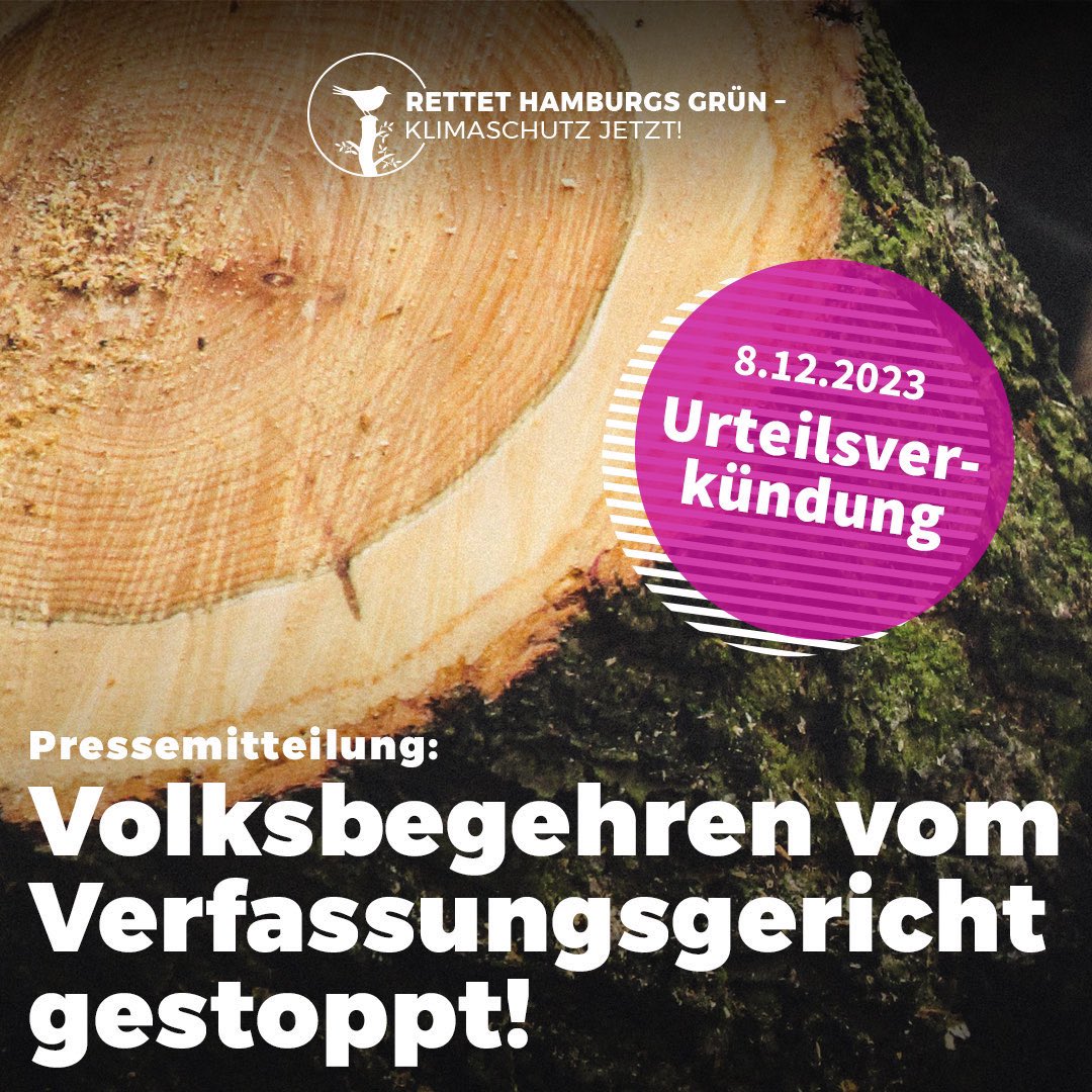 Volksinitiative „Rettet Hamburgs Grün – Klimaschutz jetzt!“ scheitert mit Volksbegehren vorm Verfassungericht
Das Hamburgische Verfassungsgericht hält das angemeldete Volksbegehren der Volksinitiative „Rettet Hamburgs Grün – Klimaschutz jetzt!“ für nicht verfassungskonform. Damit